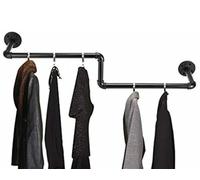 Dripex 100CM Heavy Duty Clothes Rail, Wall Mounted Z Shape Clothing Garment Rack Industrial Metal Pipe Cloth Storage Hanging Display Home Shop Organiser
