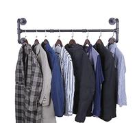 Dripex 105cm Industrial Iron Clothes Rail Garment Rack Black, Wall Mounted Clothing Display Orgniser, Heavy Duty Wardrobe Rails Max Load 60KG Four Bases