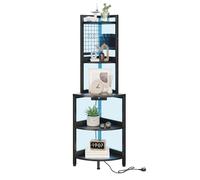 Dripex 152cm Tall Corner Shelf with Power Outlets & Strip Lights, 5 Tier Corner Corner Ladder Shelf, Freestanding Industrial Corner Bookshelf Plant Stand for Small Spaces