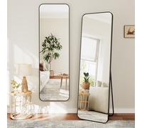 Dripex 160x50cm Full-Length Mirror with Rounded Corners, Large Rectangular Floor Mirror with Stand, Freestanding Hanging or Leaning Against Walls for Living Room Bedroom & Hallway, Black