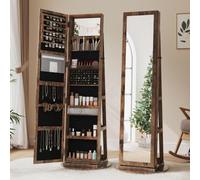 Dripex 360° Swivel Jewellery Mirror with Storage Rustic Brown, 160 x 55 cm | Lockable with Keys, 3 in 1 Jewellery Organiser, Floor Standing, Wooden Storage Unit with Mirror, Mirror Storage Shelves
