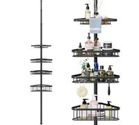 Dripex 4 Tier Shower Caddy, Rust-Proof No Drilling Telescopic Organiser Bathroom Shelves Adjustable Corner Storage Rack with Basket 98CM-287CM