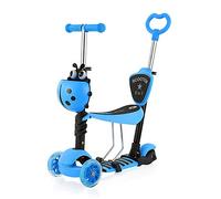 Dripex 5-in-1 Kids Scooter Toddler Scooter with Flashing Led Light Up Wheels 3 Wheels Kick Scooter with Adjustable Handlebar Removable Seat and Push Handle (Blue)