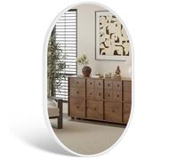 Dripex 50 x 70cm Oval Mirror, Wall Mounted Bathroom Mirror, Horizontal or Vertical Hanging Wall Mirror for Living Room, Bedroom, Entryway, White