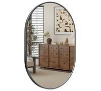 Dripex 50 x 70cm Oval Mirror, Wall Mounted Bathroom Mirror, Horizontal or Vertical Hanging Wall Mirror for Living Room, Bedroom, Entryway, Black