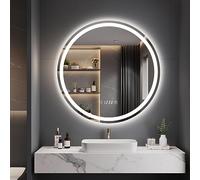 Dripex 500 mm Round Bathroom LED Mirror, Illuminated Wall Mounted Circle LED Bathroom Mirror with Time Display, Anti-fog, 3 Lighting Modes, Dimmable, Front+Backlit, IP44