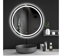 Dripex 500 mm Round Bathroom Mirror with LED Light, Wall Mounted Circle Makeup Mirror with Cold White Light, Anti-Fog, Front+Backlit, IP44