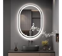 Dripex 500 x 700 mm Bluetooth Oval Bathroom LED Mirror, Illuminated Backlit Wall Mounted Mirror with Demister, Anti-fog, 3 Lighting Modes, Dimming Light, IP44