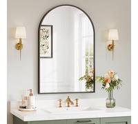 Dripex 50x75cm Black Arched Mirror, Wall-Mounted or Leaning, Pre-Fitted Holes & Fixing Kit, for Bathroom, Living Room & Bedroom
