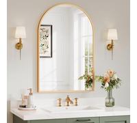 Dripex 50x75cm Gold Arched Mirror, Wall-Mounted or Leaning, Pre-Fitted Holes & Fixing Kit, for Bathroom, Living Room & Bedroom