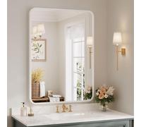 Dripex 55x75cm Rectangular Bathroom Mirror, Aluminium Frame Curved Corners, Pre-Fitted Hooks & Fixing Kit, Hang or Lean Vertically/Horizontally, for Living Room, Bedroom, White