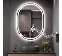 Dripex 600 x 800 mm Bluetooth Oval Bathroom LED Mirror, Illuminated Backlit Wall Mounted Bathroom Mirror with Demister, Anti-fog, 3 Lighting Modes, Dimming Light, IP44