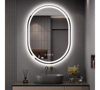 Dripex 600 x 800 mm Oval LED Bathroom Mirror, Illuminated Backlit Wall Mounted Mirror with Demister, Anti-fog, 3 Lighting Modes, Dimming Light, IP44