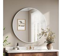 Dripex 70cm Round Wall Mirror, White, Fixing Kit Included | Aluminium Alloy Frame, Tempered Glass, Large Decorative Hanging Vanity Mirror for Bathroom, Hallway, Living Room & Bedroom