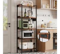 Dripex Bakers Rack with Power Outlets, Flexible Shelves, 65" Tall Kitchen Storage Rack with 6 Hooks, Industrial Bookshelf, Versatile Standing Shelf Units for Home, Kitchen, Living Room