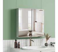 Dripex Bathroom Mirror Cabinet Double Door, Wall Mounted Storage Cupboard, Mirror Cabinet for Bathroom with Adjustable Shelf, White, 60 x 60 x 12cm