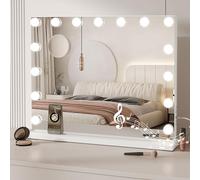Dripex Bluetooth Hollywood Vanity Mirror with Lights, 58×45cm, 15 LED Bulbs | Bluetooth Speaker, 3 Colour Modes, 15 Dimmable Bulbs, USB Charging Ports, for Bedroom & Dressing Room, White