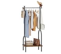 Dripex Clothes Rail, Hall Tree, Freestanding Coat Rack with Wooden Storage Shelf, 4 Hooks, Compact Clothes Organiser Garment Stand for Home Hallway Bedroom W51xD39xH157cm