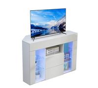Dripex Corner TV Stand 100cm White - Fits 32-50in TVs, RGB LED Lights, Easy Assembly, Glass & Hinged Storage