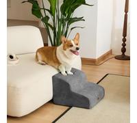 Dripex Curved Dog Stairs for Beds Couches, 2-Step Dog Steps with Durable Non-Slip Fabric Cover, Dog Slope Stairs for Small Dogs, Cats or Pets Friendly, Grey