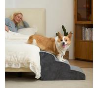 Dripex Curved Dog Stairs for Beds Couches, 3-Step Dog Steps with Durable Non-Slip Fabric Cover, Dog Slope Stairs for Small Dogs, Cats or Pets Friendly, Grey