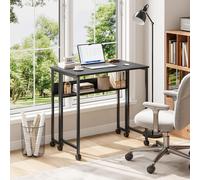 Dripex Folding Desk with Storage Shelf, Small Rolling Desk on Wheels Mobile Couch Sofa Bed Side Table for Home Office Small Space, Black