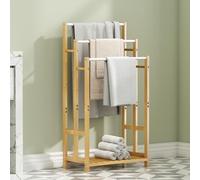 Dripex Freestanding Towel Rack, Towel Shawls Holder with Bamboo Storage Shelf, Stainless Steels Rods, Bamboo Frame, Lightweight, for Home, Bathroom (L46xW24xH76/86/96cm)