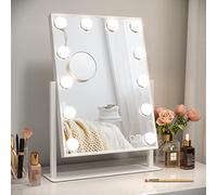 Dripex Hollywood LED Vanity Mirror, 36.5 x 47 cm Lighted Makeup Mirror with 12 Dimmable Bulbs, 360°Rotation, 3 Color Lighting Modes, Touch Screen Control, Light up Dressing Table Mirror for Bedroom