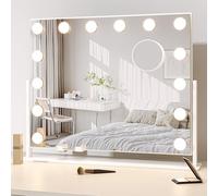 Dripex Hollywood Vanity Mirror with Lights, 54x43cm Large Rotatable Illuminated Makeup Mirror with 14 Dimmable LED Bulbs, 3 Lighting Modes, Phone Holder, Light up Mirror for Bedroom, White