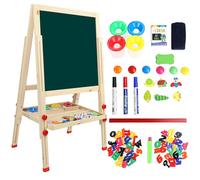 Dripex Kid’s Wooden Art Easel, Double-Sided Height Adjustable Painting Blackboard with Magnetic Accessories Chalk and Sponge for Toddlers and Kids