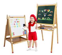 Dripex Kids Easel Bamboo,Childrens Art Easel with Paper Roll,Double-Sided Height Adjustable Magnetic Chalkboard Easel,Kids Painting Blackboard with Other Accessories for Toddler