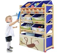 Dripex Kids Toy Storage Units, 4 Tier Children's Toy Organiser Shelf with 8 Removable Fabric Bins Boxes, Wooden Organiser Rack for Nursery Playroom 64 x 28 x 81cm