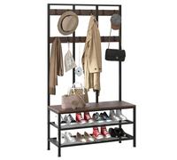 Dripex Large Coat Rack Stand Industrial Coat Stand with Hooks and Shoe Bench Clothes Hat Rack Shelf Metal Frame for Bedroom Living Room Hallway (with 12 Hooks)