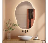Dripex LED Bathroom Mirror with Lights, 650 * 910 MM Asymmetrical Light up Backlit Mirror Bathroom Anti Fog Mirrors Dimmable Switch with 3 Colors,Horizontal/Vertical
