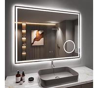 Dripex LED Bathroom Mirror with Shaver Socket and Magnifying, 600 * 800 MM Dimmable 3 Colors Illuminated Backlit Wall Mounted Bathroom Mirrors Anti-fog Vanity Mirror, Horizontal Only