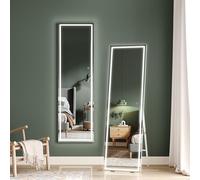 Dripex LED Full Length Floor Standing Mirror, 140x40CM Wall Mounted Mirror with Dimming & 3 Color Lighting for Bedroom (White Frame)
