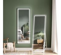 Dripex LED Full Length Floor Standing Mirror, 140x50CM Wall Mounted Mirror with Dimming & 3 Color Lighting for Bedroom (White Frame)