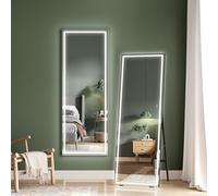 Dripex LED Full Length Floor Standing Mirror, 140x50CM Wall Mounted Mirror with Dimming & 3 Color Lighting for Bedroom (Black Frame)