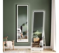 Dripex LED Full Length Floor Standing Mirror, 150x40CM Wall Mounted Mirror with Dimming & 3 Color Lighting for Bedroom (White Frame)