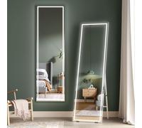 Dripex LED Full Length Floor Standing Mirror, 160x40CM Wall Mounted Mirror with Dimming & 3 Color Lighting for Bedroom (White Frame)