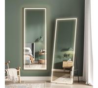 Dripex LED Full Length Floor Standing Mirror, 160x50CM Wall Mounted Mirror with Dimming & 3 Color Lighting for Bedroom (Black Frame)