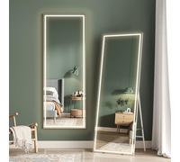 Dripex LED Full Length Floor Standing Mirror, 160x50CM Wall Mounted Mirror with Dimming & 3 Color Lighting for Bedroom (White Frame)