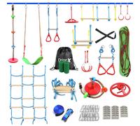 Dripex Ninja Warrior Obstacle Course for Kids - 60FT Ninja Lines with Most Complete Accessories for Kids, Swing, Trapeze Swing, Ninja Wheel, Webbing