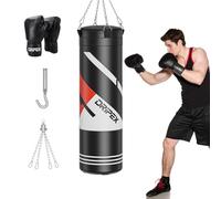 Dripex Punch Bag, 4ft Heavy Boxing Bag Set with Gloves, Adults Hanging Punching Bag with 360° Swivel Hanging Chains for MMA Kickboxing Muay Thai Karate, All Ages Home Gym Training(UNFILLED)
