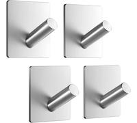 Dripex Stainless Steel Self Adhesive Hooks - Set of 4, Strong Sticky Hooks for Hanging Towels, Bathroom & Kitchen Use
