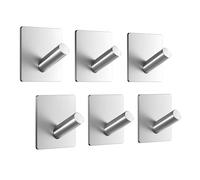 Dripex Self Adhesive Hooks - Set of 6, Stainless Steel - Strong Sticky Hooks for Hanging Towels, Bathroom Towel Hooks, Tea Towel Hooks, Stick on Hooks