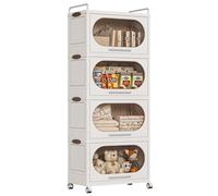 Dripex Storage Box with Lids, 4 Tier Folding Storage box with Doors and Wheels, Stackable Storage Organizers for Home Kitchen and Office