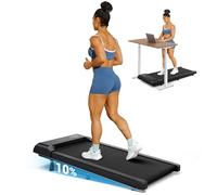 Dripex Walking Pad Treadmill, 2.0HP Under Desk Treadmill with 10% Manual Incline, Walking Running Machine with Remote Control and LED Display, Adjustable Speeds 1.5-6km/h, No Assembly