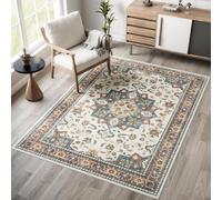 Dripex Washable Bedroom Rug 80x150cm, Cream Vintage Bedside Rug for Bedroom, Machine Washable Kitchen Rug Non Slip Hallway Rug Traditional Fireside Rug for Living Room