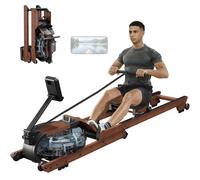 Dripex Water Foldable Rowing Machine for Home Gym,Wooden Folding Rowing Machine with LCD Monitor,Smooth Slide Rail and Comfortable Seat, Rower